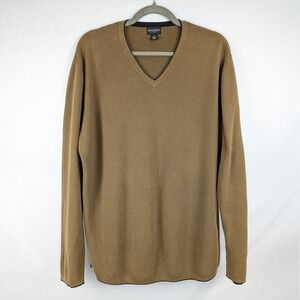 Vtg Reunion Brown VNeck Long Sleeve Knit Sweater Cotton Grandpa Preppy Grunge XL